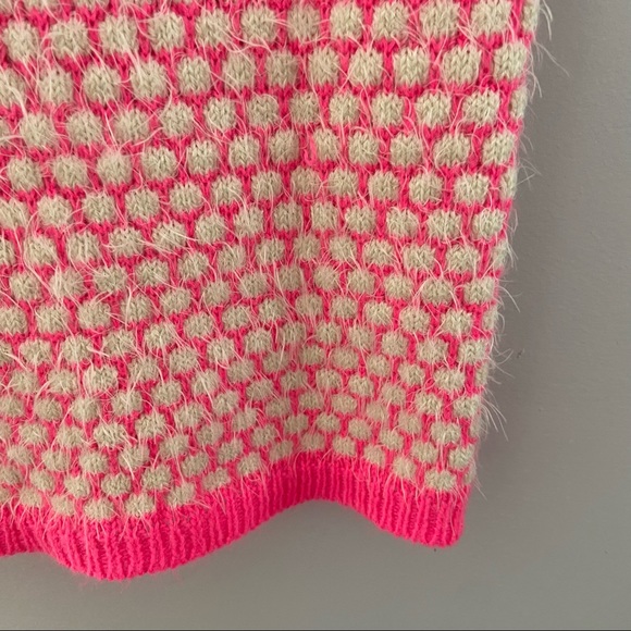 ASOS Knit Tube Skirt Neon Pink Fuzzy White Polka Dot Size 4 - Picture 4 of 6